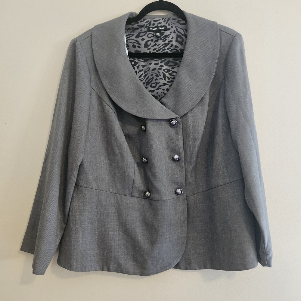 Dana Kay Women's Size 16W Gray Blazer Sewn In Shoulder Pads